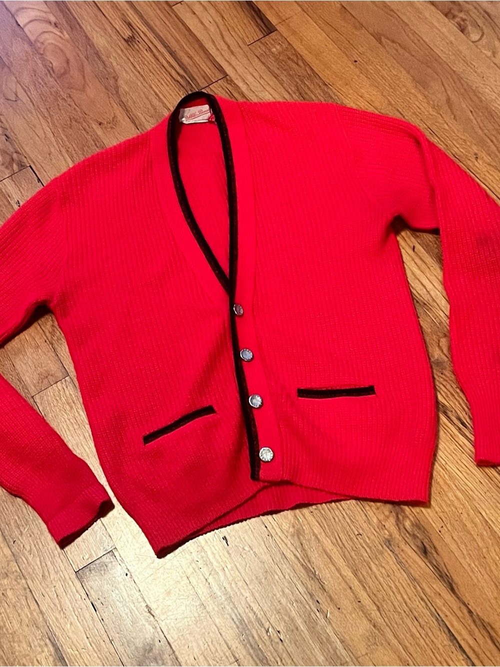 Vintage Pebble Beach Red Cardigan with Black Trim